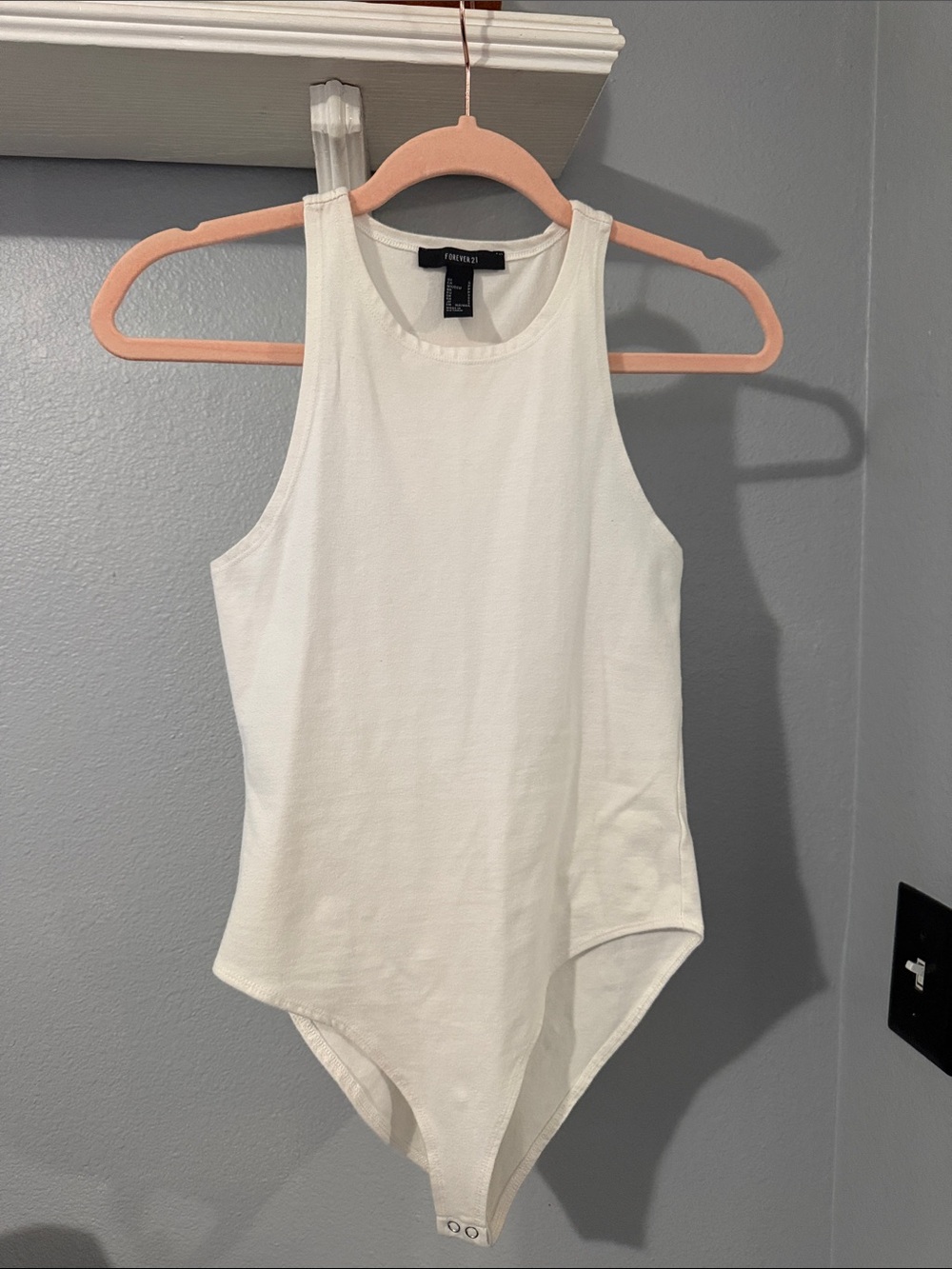 Forever 21 Cream Ribbed High-Neck Tank Bodysuit